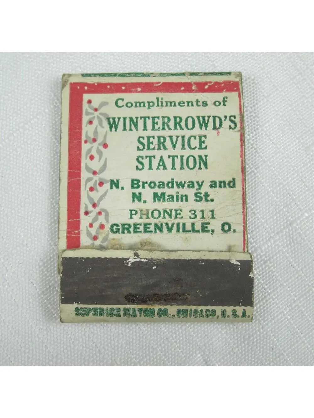 3 Vintage Matchbook Covers Greenville Ohio Jewelers, Services Station, Ambulance